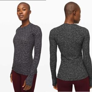 Lululemon Size 6 Runderful Long Sleeve Knotted Jacquard‎ Black White Running Gym